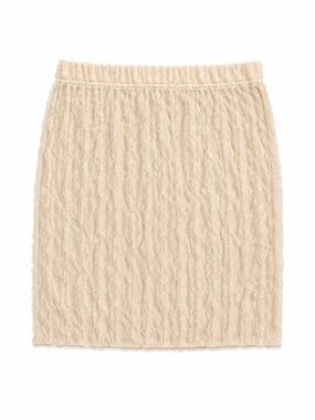 Lace-Textured Cream Pencil Skirt